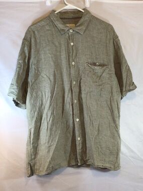 Territory Ahead Men XL Linen Cotton Button Up Shirt Olive Green Casual Beach